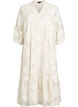 Midi dress with a floral print and sheer 3/4 sleeves, Beige, Packshot image number 0