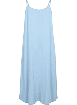 Long denim dress with thin straps, Light blue denim, Packshot image number 1