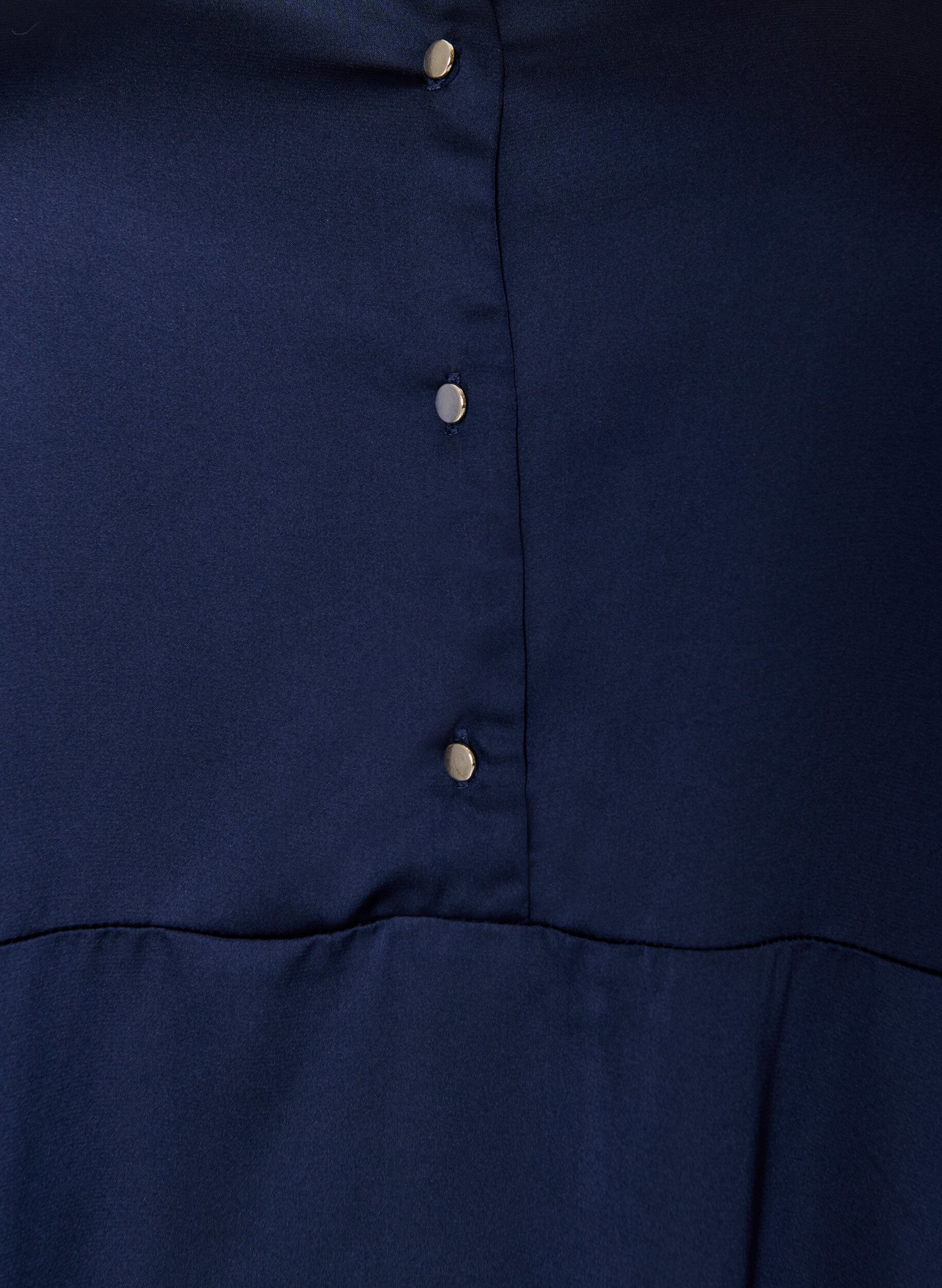 ZizzifashionSatin dress with long sleeves and V-neck, Blue, Packshot image number 2