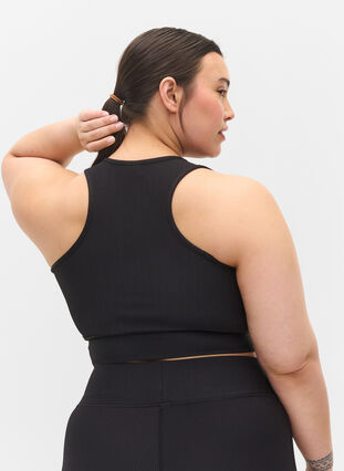 	Tight fitting crop top with rib texture, Black, Model image number 1