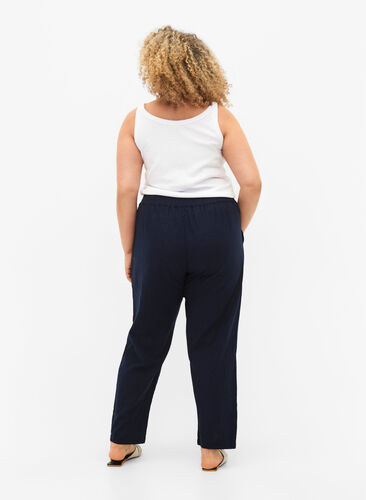 Plain cotton trousers with linen, Navy Blazer, Model image number 1