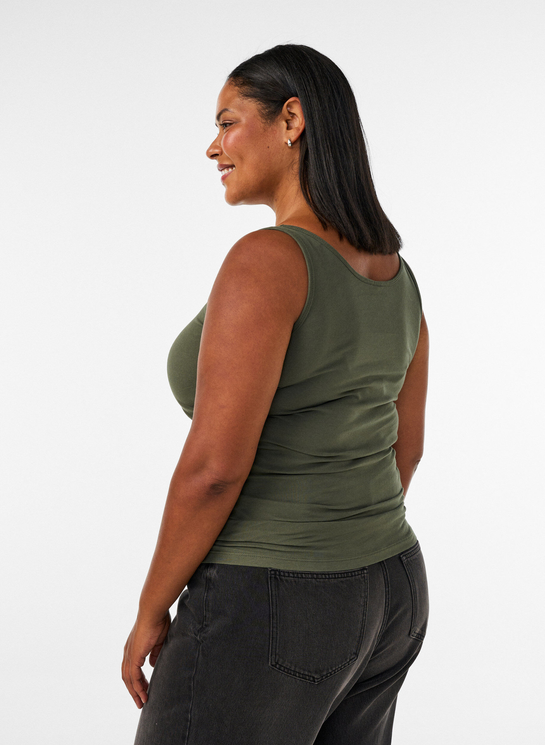 ZizzifashionSolid color basic top in cotton, Green, Model image number 2