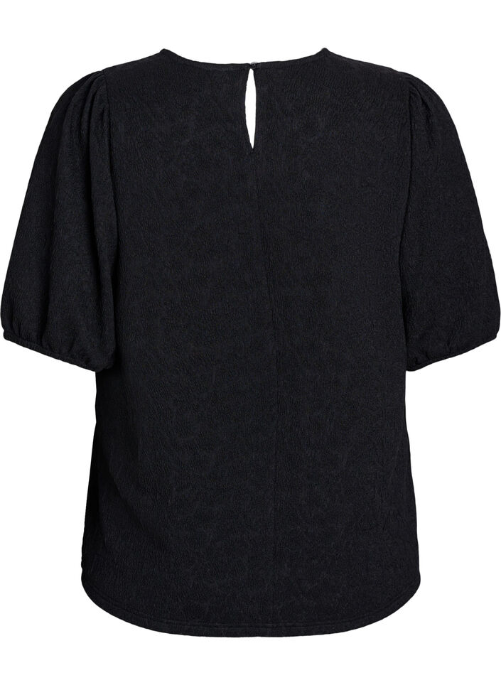 Structured blouse with short sleeves, Black, Packshot image number 1