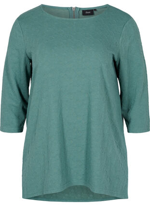 Long blouse with crew neck and 3/4 sleeves, Sagebrush Green, Packshot image number 0