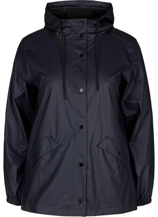 Short rain jacket with hood and button fastening, Night Sky, Packshot image number 0