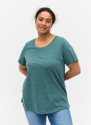 Printed cotton t-shirt, Balsam Green DOT, Model image number 0