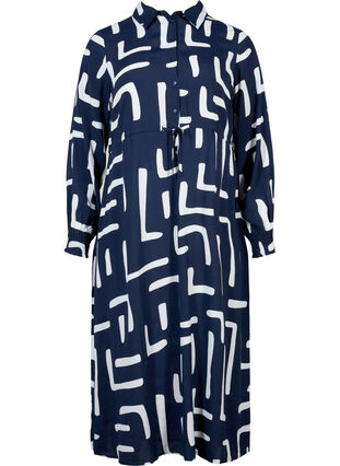 Midi dress with print in viscose, Night Sky Geometric, Packshot image number 0