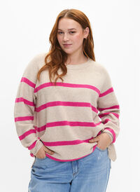 Rib-knit sweater with stripes, P.Stone/Rasp.R.Mel., Model