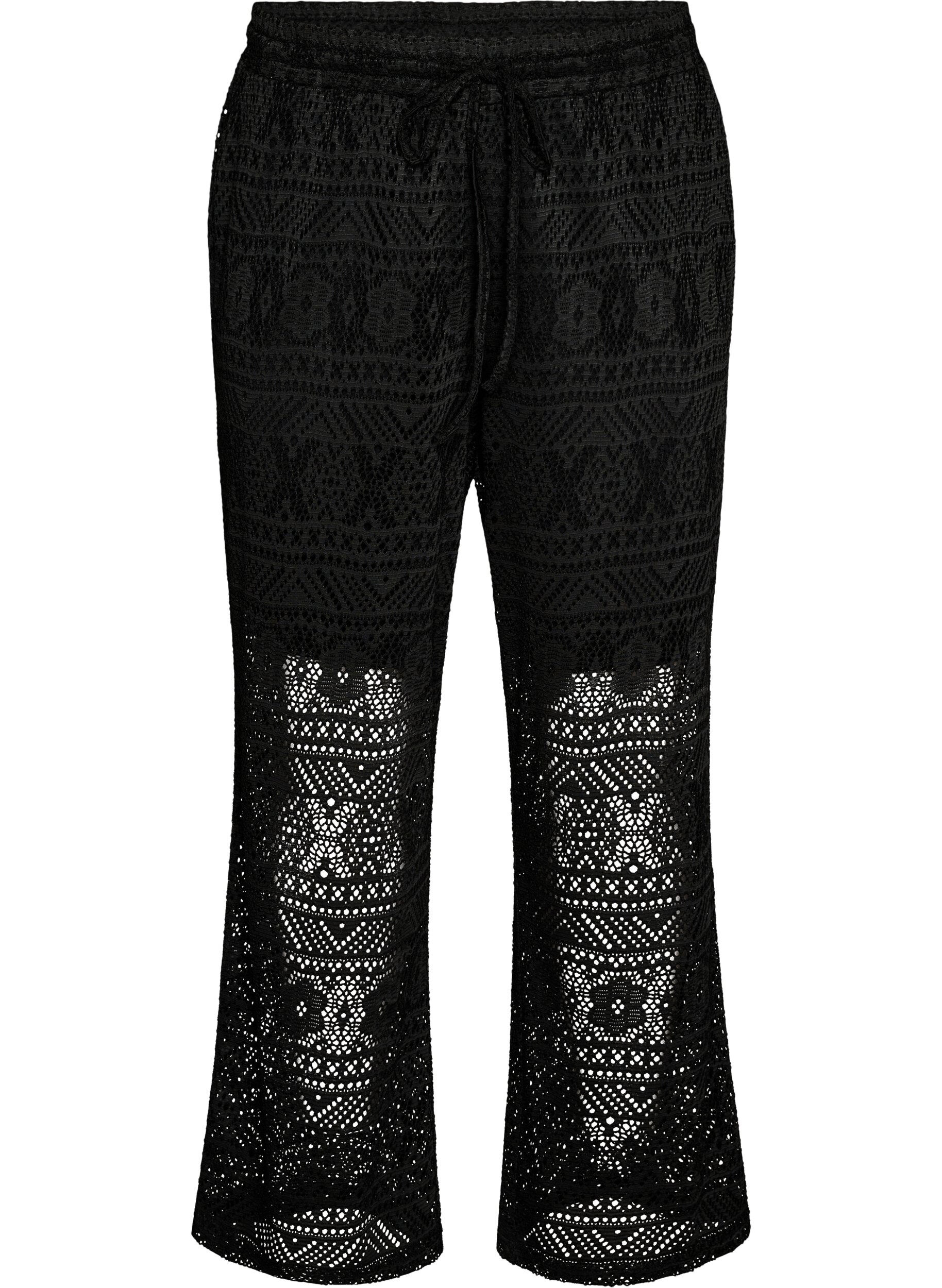 ZizzifashionEyelet lace trousers with straight legs, Black, Packshot image number 0