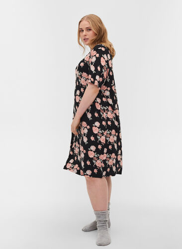 Floral viscose nightgown, Black Flower AOP, Model image number 1