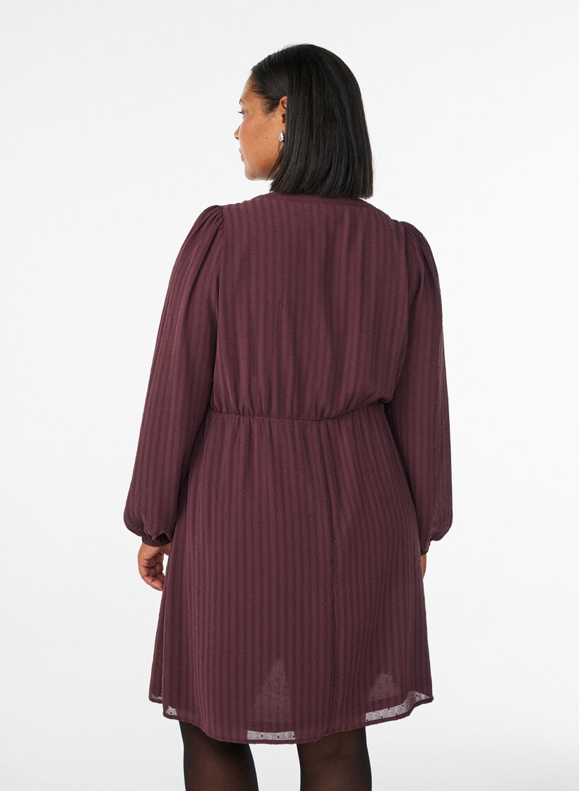 Short dress with tonal stripes and textured spots, Dark Bordeaux, Model image number 2
