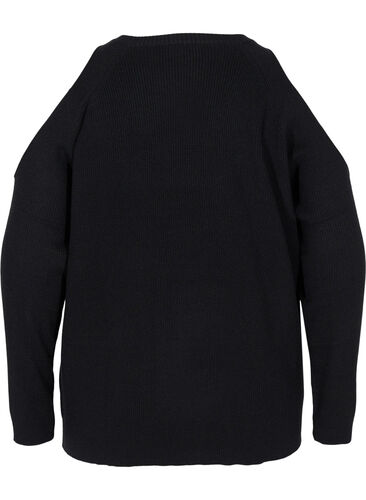 Knitted top with open shoulder detail, Black, Packshot image number 1