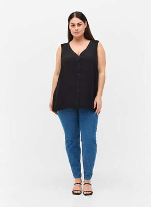 Viscose top with buttons, Black, Model image number 2