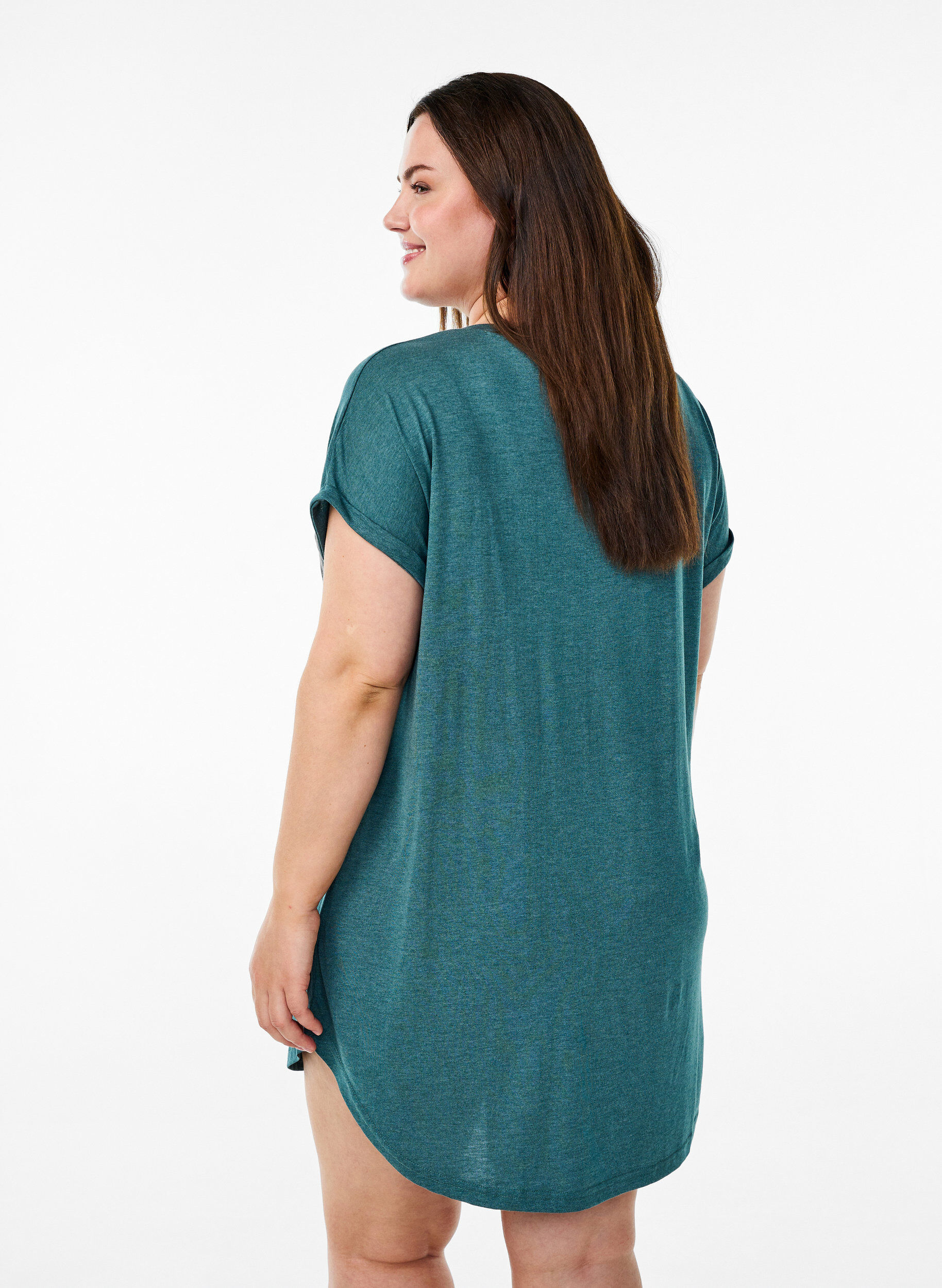 ZizzifashionShort sleeve nightgown with text print, Green, Model image number 2
