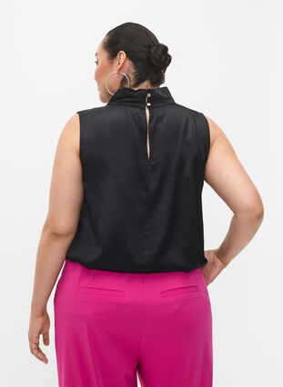 Sleeveless top in viscose with detail, Black, Model image number 1