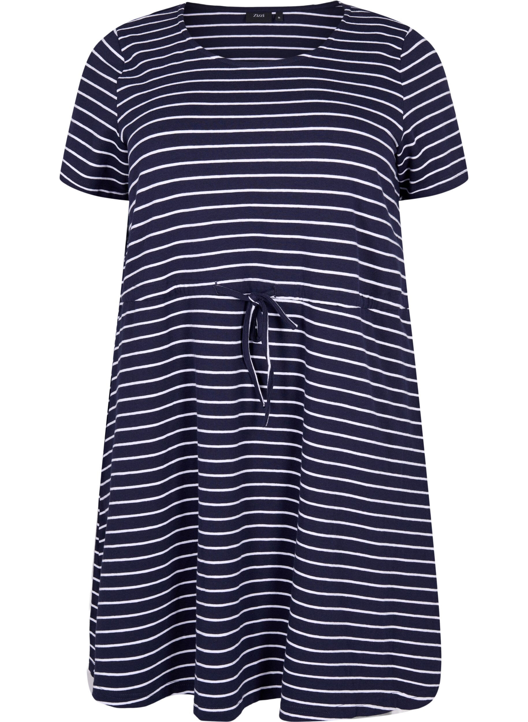 Zizzifashion Striped tunic in cotton with short sleeves, Night Sky Stripe, Packshot image number 0