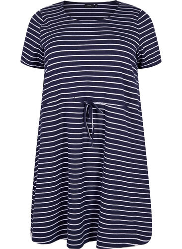 Striped tunic in cotton with short sleeves, Night Sky Stripe, Packshot image number 0