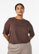 Short-sleeved woven blouse with round neck, Brown, Model image number 0