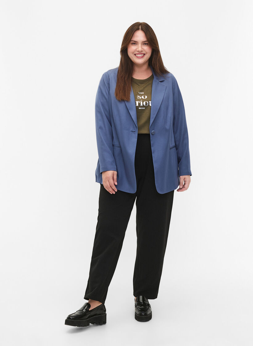 FLASH - Simple blazer with button, Blue, Model image number 1