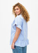 Striped blouse with peplum and ruffle details, Blue Stripe, Model image number 1