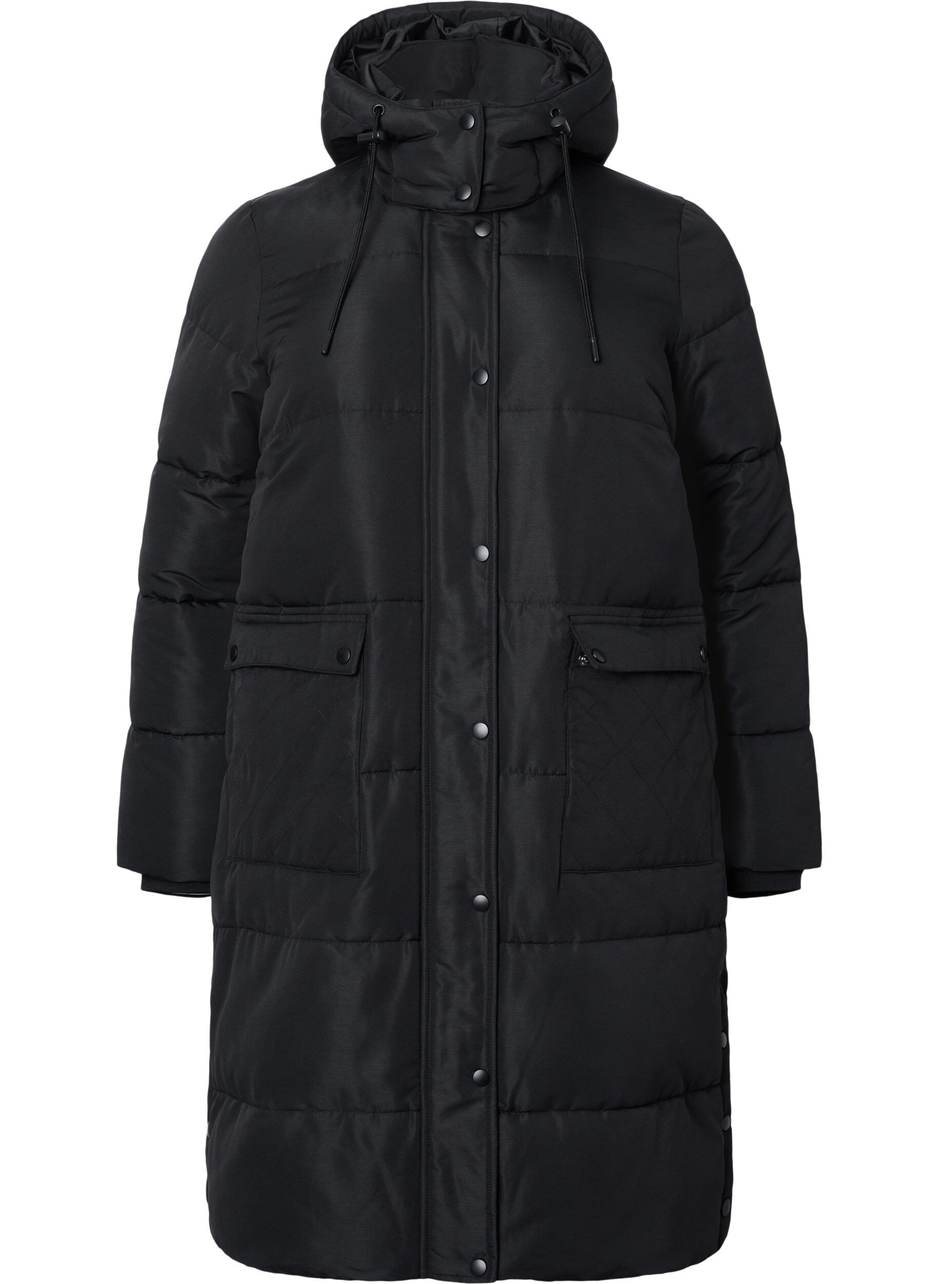 Zizzifashion Long puffer jacket with pockets and hood, Black, Packshot image number 0