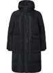 Long puffer jacket with pockets and hood, Black, Packshot image number 0