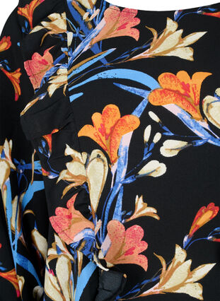 Long sleeved blouse with ruffles, Black Flower AOP, Packshot image number 2