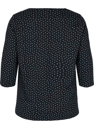 Cotton top with 3/4-length sleeves and floral print, Black w. Blue Flower, Packshot image number 1