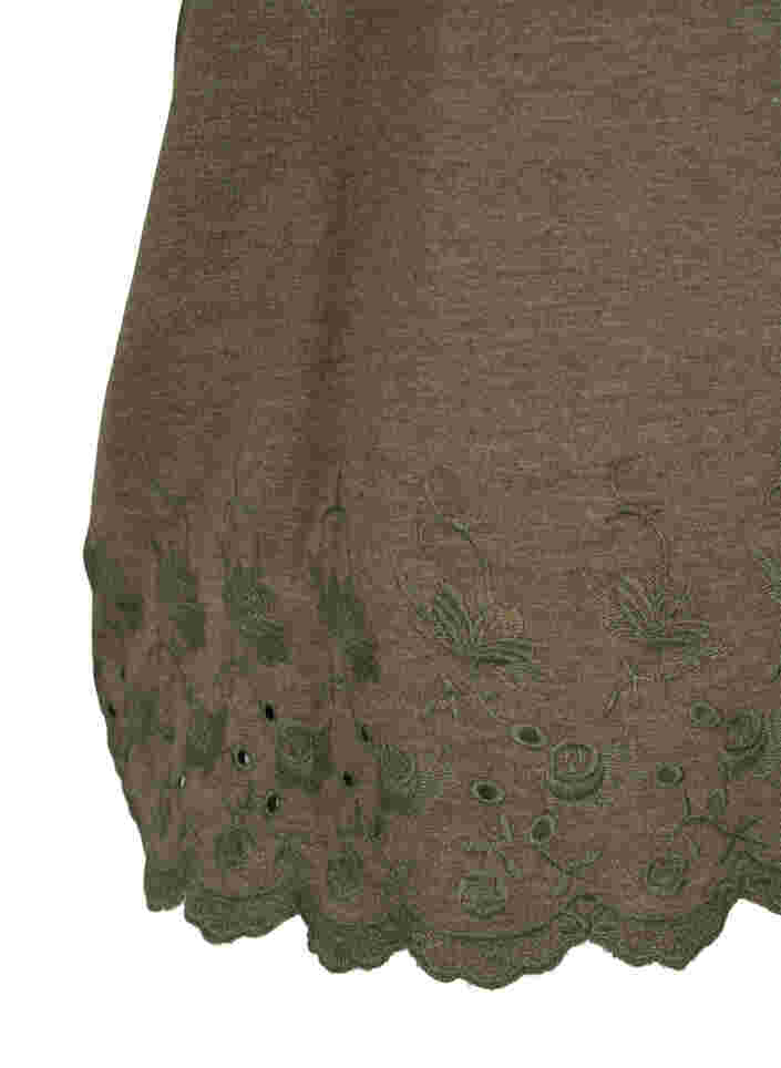 Short-sleeved t-shirt with broderie anglaise, Ivy Green Mel., Packshot image number 3