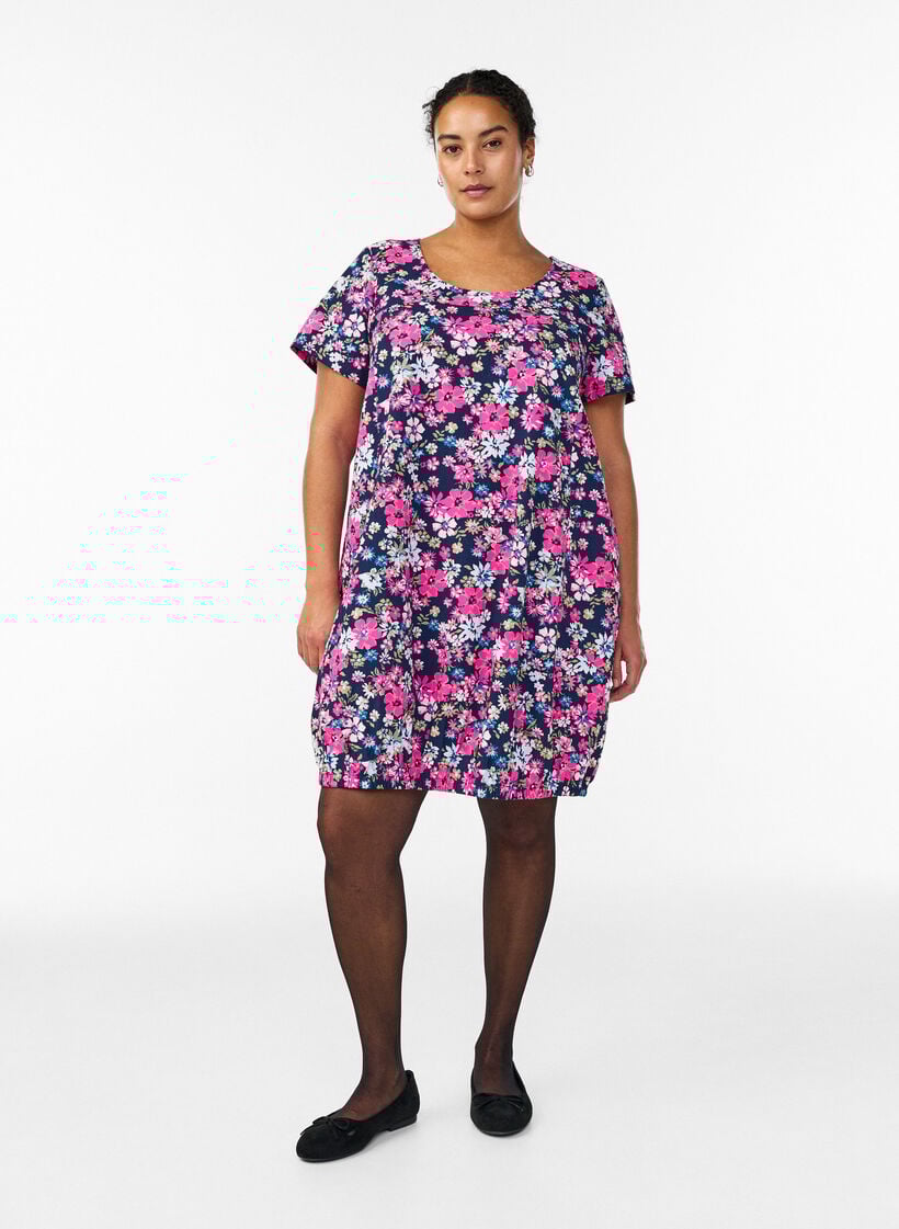 Short-sleeved cotton dress with print, Blue, Model image number 1