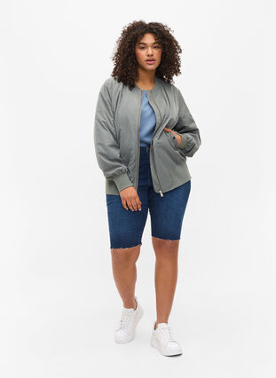Bomber jacket with pockets and ribbed fabric, Castor Gray, Model image number 2