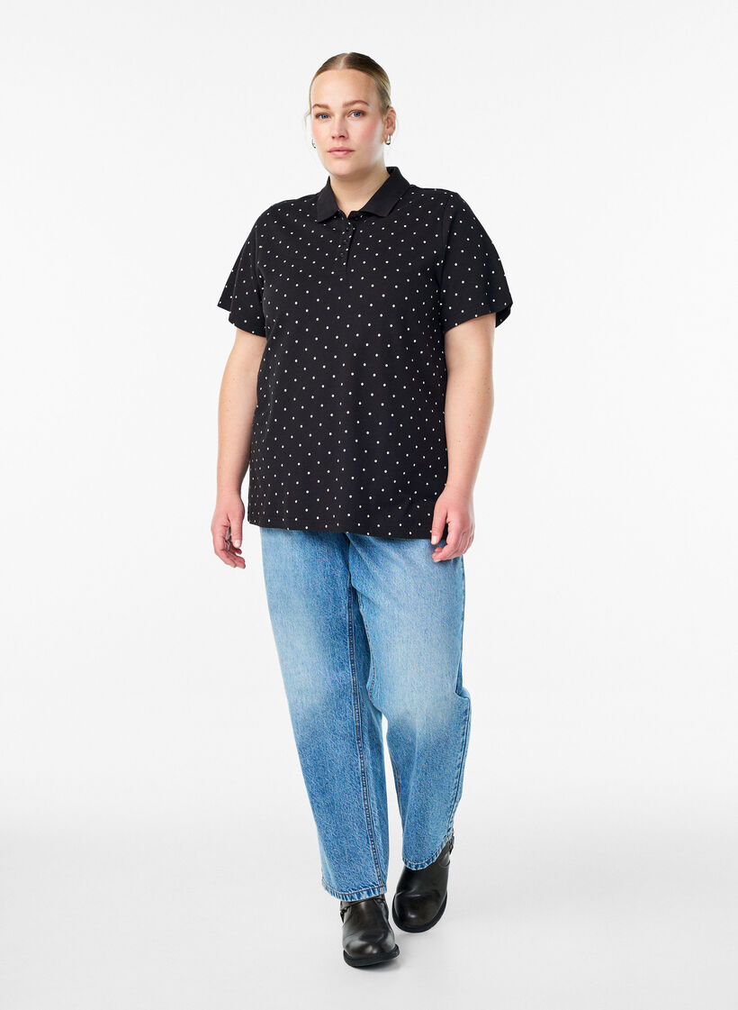 Dotted polo shirt with short sleeves, Black, Model image number 1