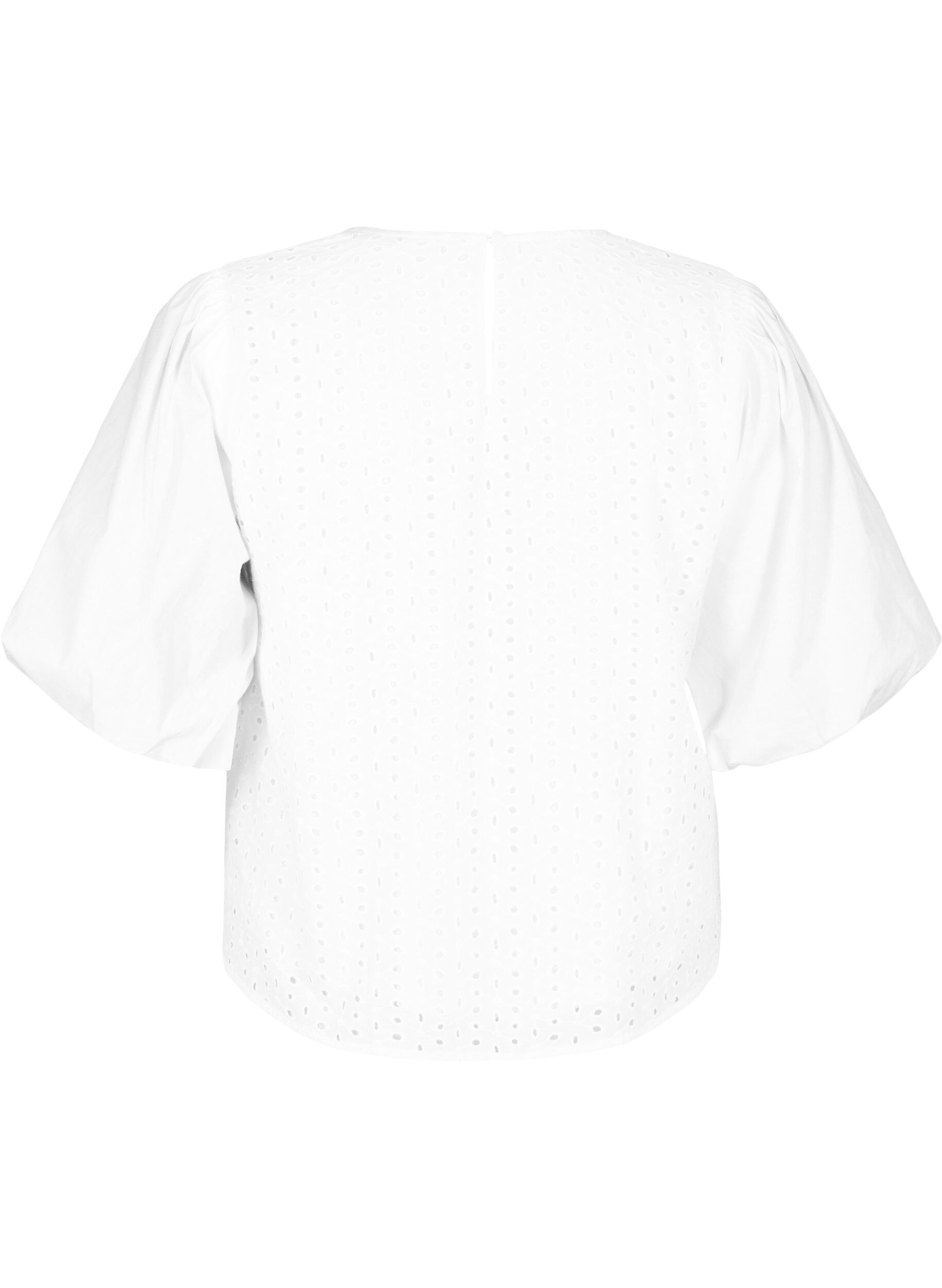 Zizzifashion Blouse with puffed sleeves and lace pattern, White, Packshot image number 1