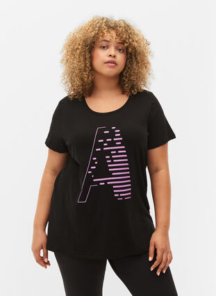 Training T-shirt with print, Black w. Purple A, Model image number 0