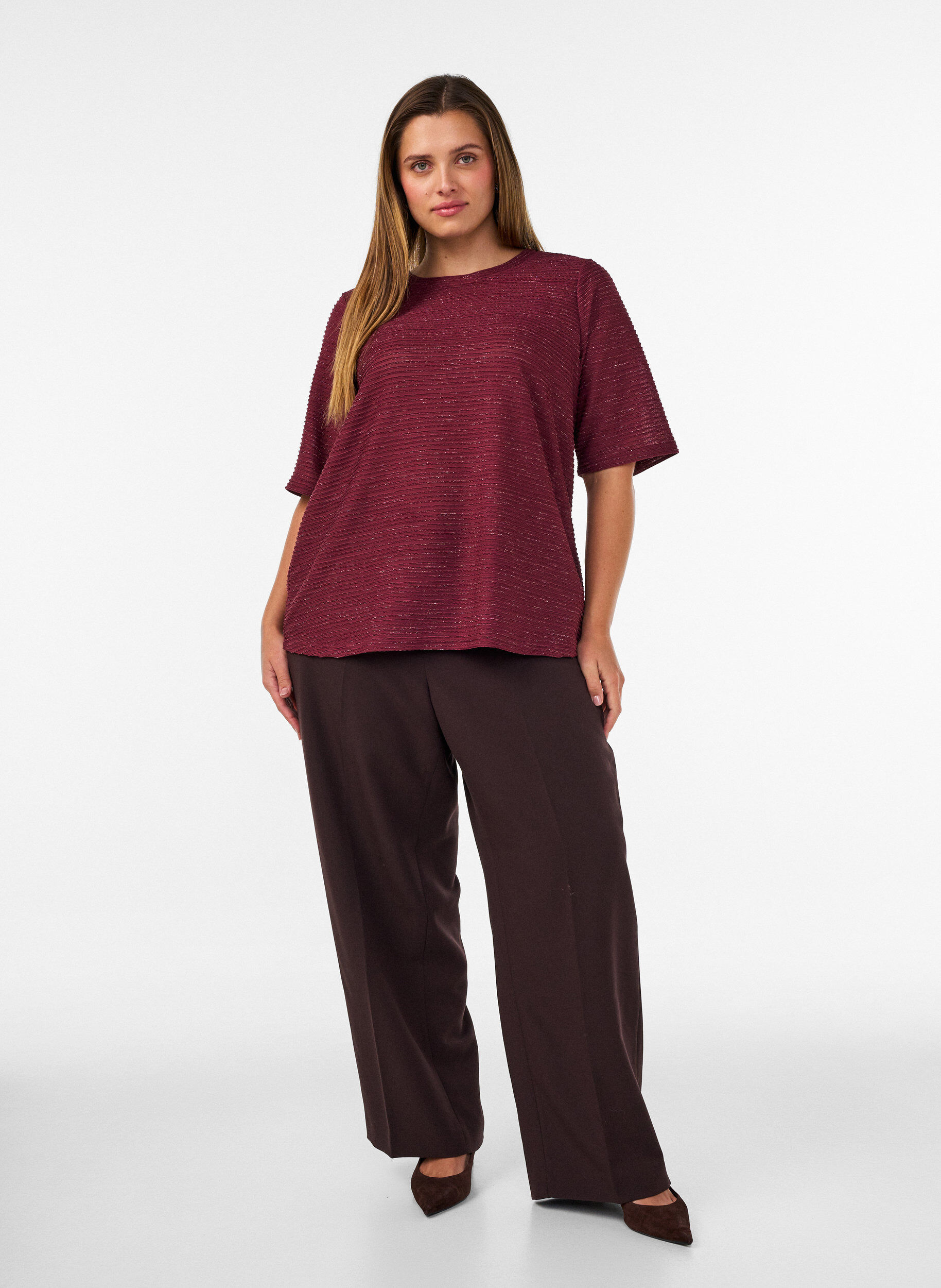 ZizzifashionBlouse with texture and glitter, Red, Model image number 1
