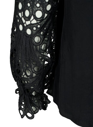 Viscose blouse with crochet sleeves, Black, Packshot image number 3