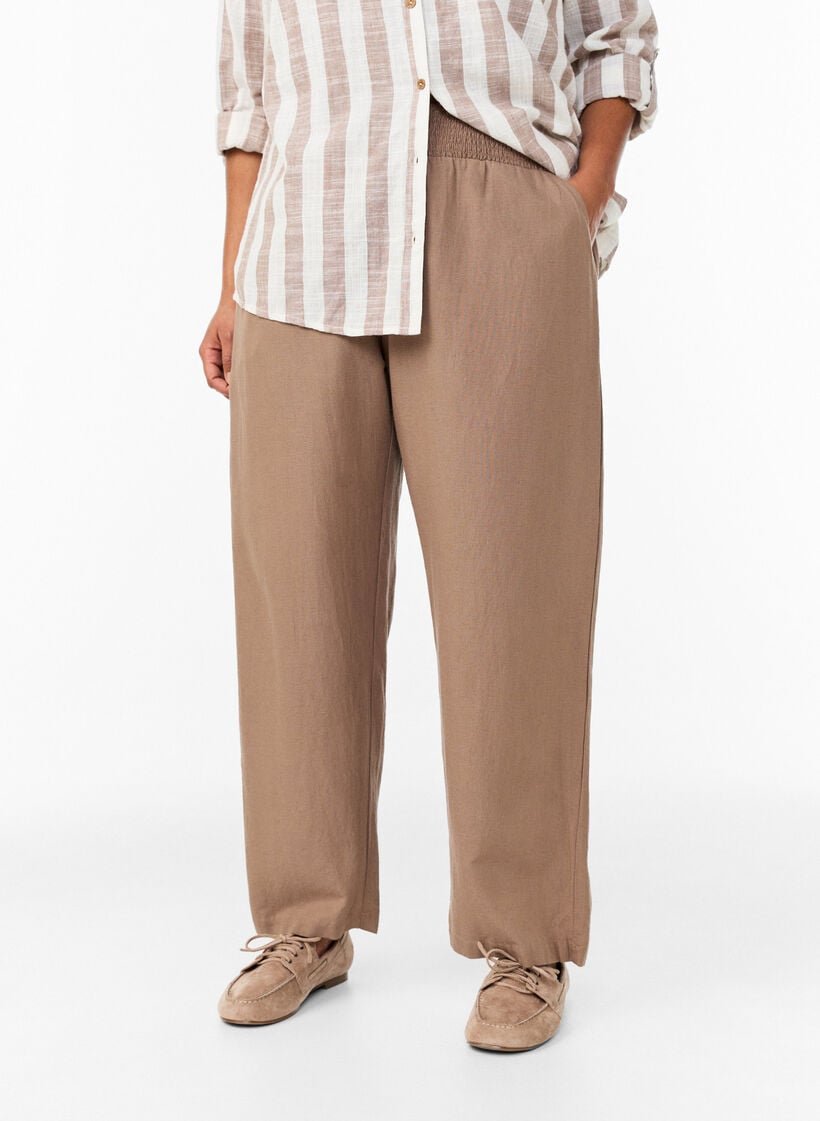Smock pants with linen, Brown, Model image number 2