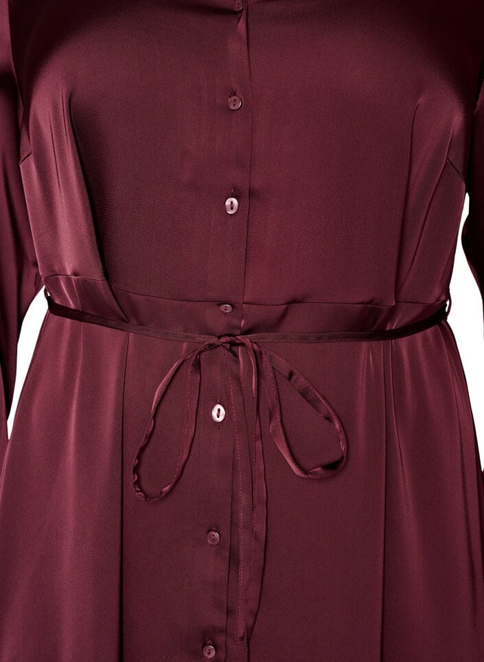 Satin shirt dress with a tie-belt, Red, Packshot image number 2