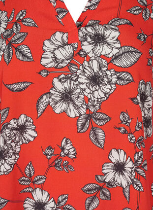 Long-sleeved floral viscose blouse, Fiery Red Flower AOP, Packshot image number 2