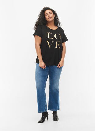 Short-sleeved cotton t-shirt with print, Black Love, Model image number 3