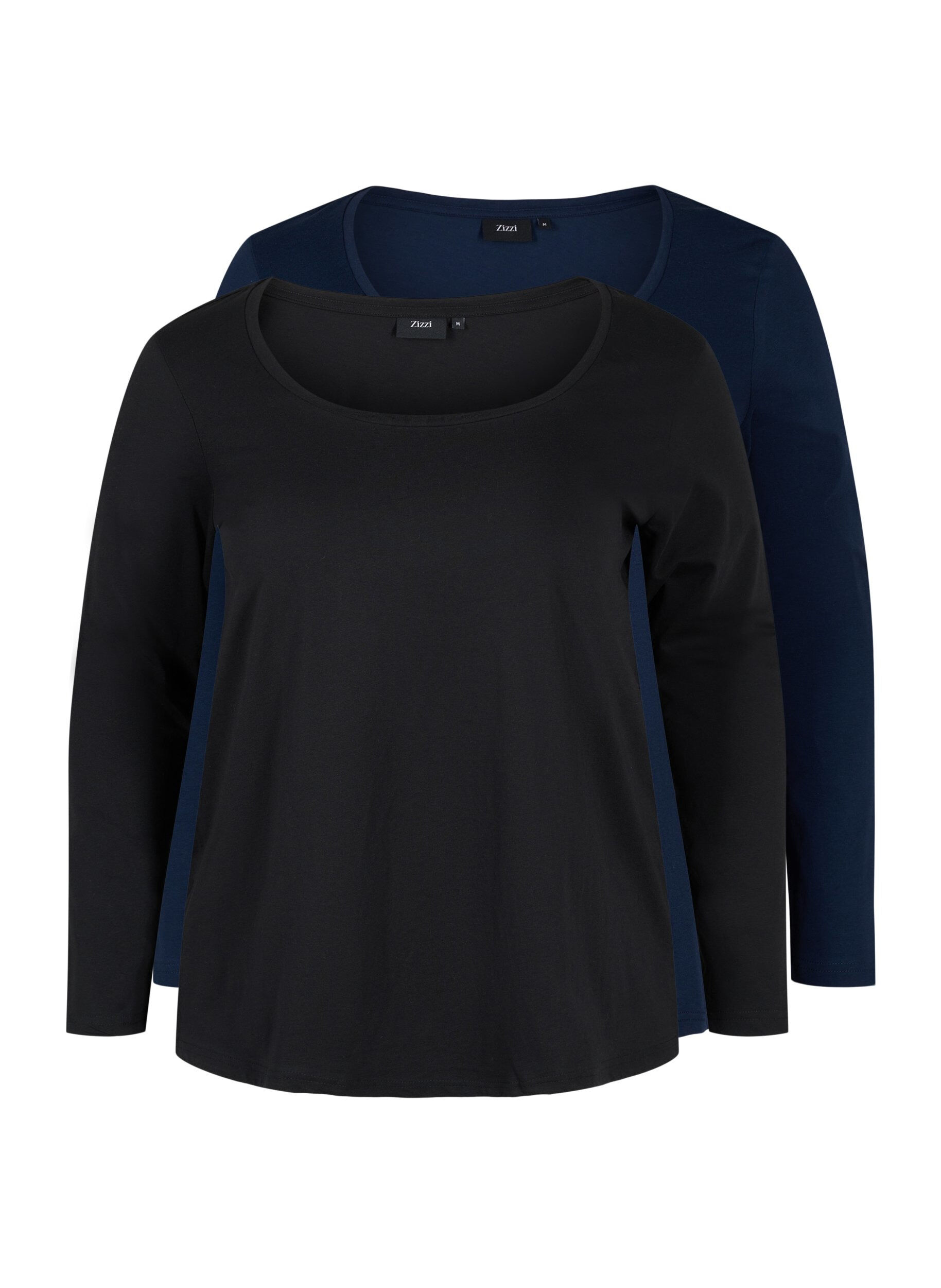 Zizzifashion Basic cotton blouse 2-pack, Black/Navy B, Packshot image number 4