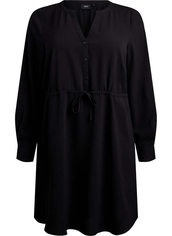 Knee-length dress with tie belt, Black, Packshot image number 0