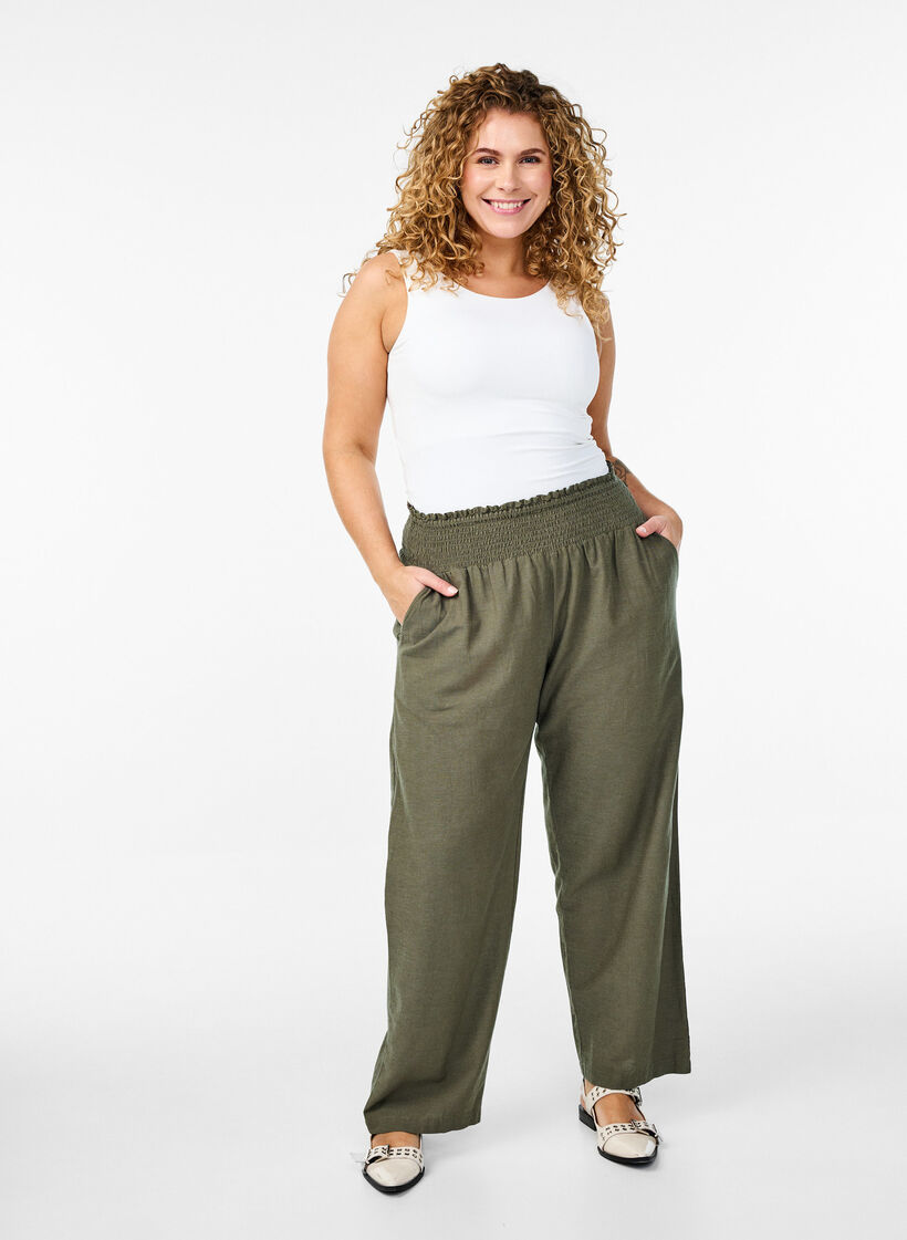 Smock pants with linen, Green, Model image number 0