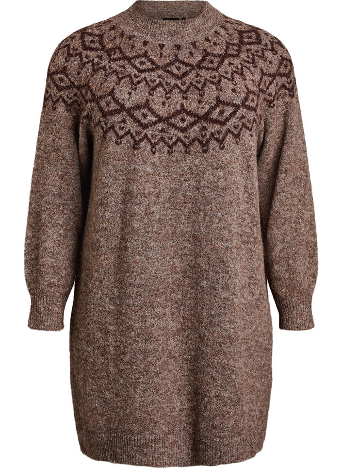 Knitted dress with jacquard pattern, Brown, Packshot image number 0
