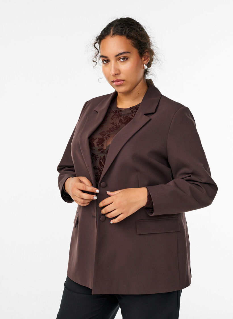 Classic blazer with button fastening, Brown, Model image number 0