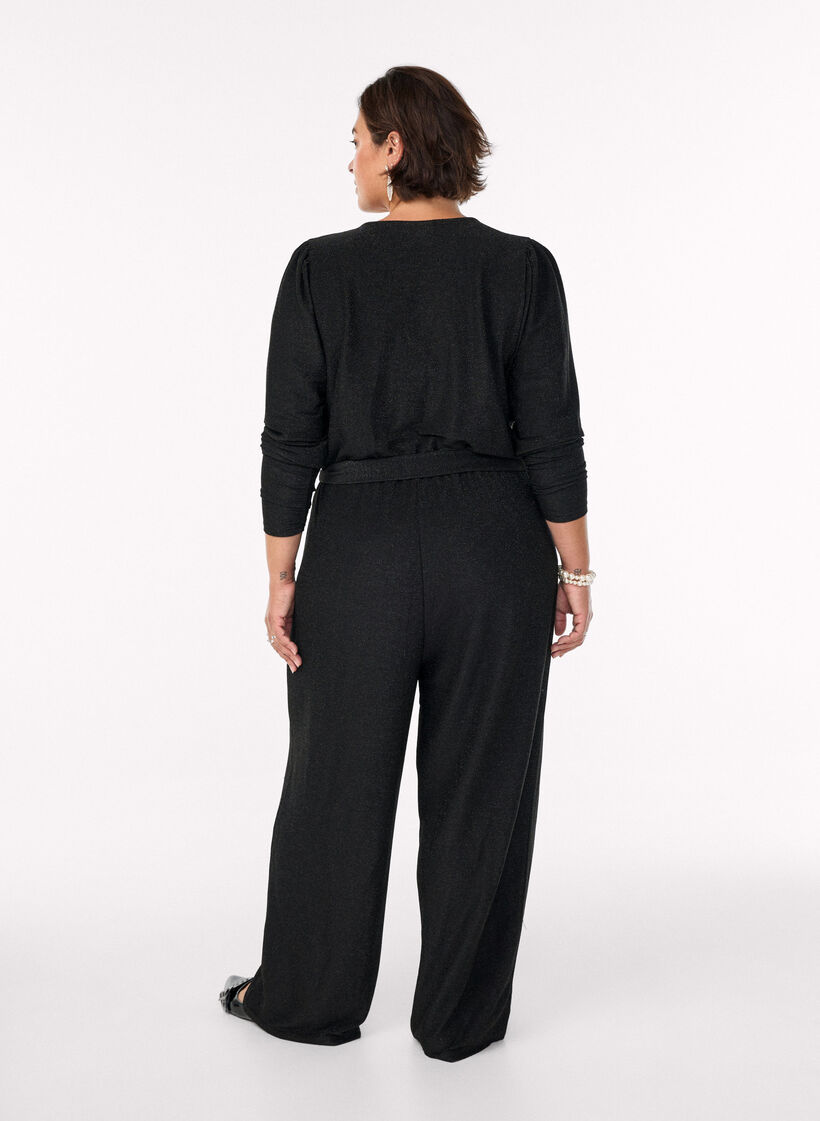 Jumpsuit with glitter and tie-belt, Black, Model image number 1
