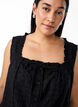 Sleeveless blouse with broderie anglaise and ruffles, Black, Model image number 3