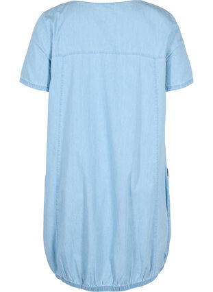 Short-sleeved denim dress with pockets, Light blue denim, Packshot image number 1