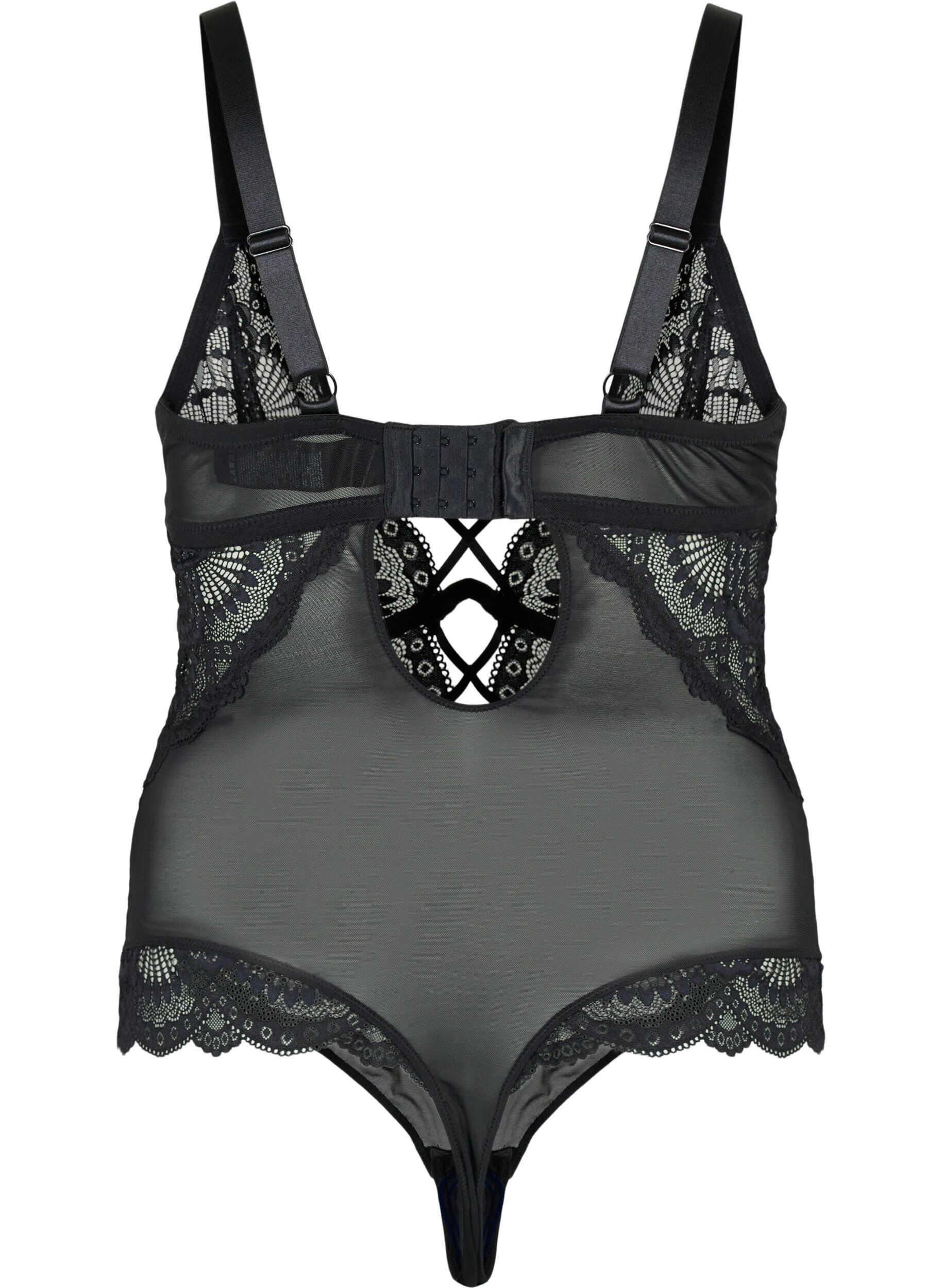 Zizzifashion Lace bodystocking with strings, Black, Packshot image number 1