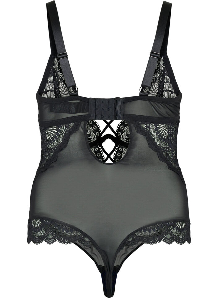 Lace bodystocking with strings, Black, Packshot image number 1